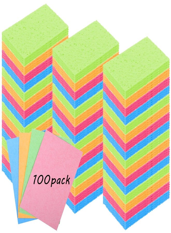 Dimeho 100pcs Kitchen Sponges Bulk Natural Sponges for Dishes Reusable Dish Sponge Scrub Compressed Wood Pulp Sponge Non-Scratch Cleaning Spongefor Kids DIY Kitchen Bathroom Household - Image 1